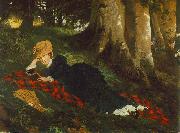 Gyula Benczur Woman Reading in a Forest oil on canvas